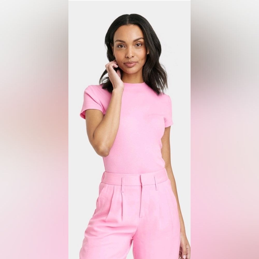 A New Day Women Slim Fit Ribbed T-Shirt XS Coral